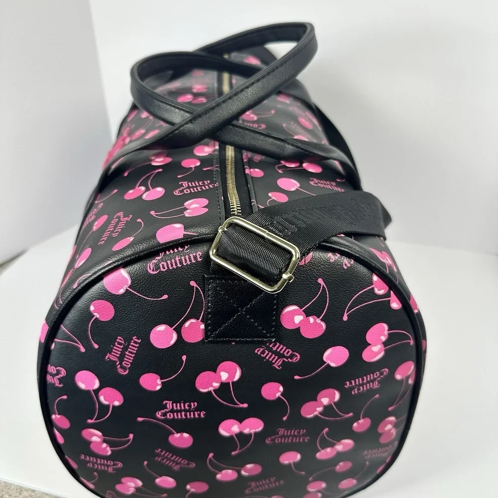 Juicy Couture Cherry Cherries Duffle Bag Black Pink Y2K Charm Boston Bag